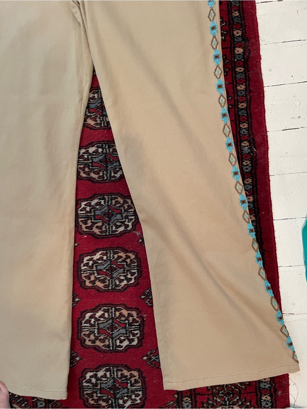 Ralph Lauren Jeans Co. Vintage Tan Jeans w Turquoise Beading Size 12 Made in HK - Picture 11 of 15